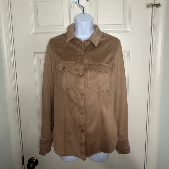GUESS Faux Suede Button-Down Shirt – “ES New LS Daisy Shirt” – Size XS - Picture 1 of 9